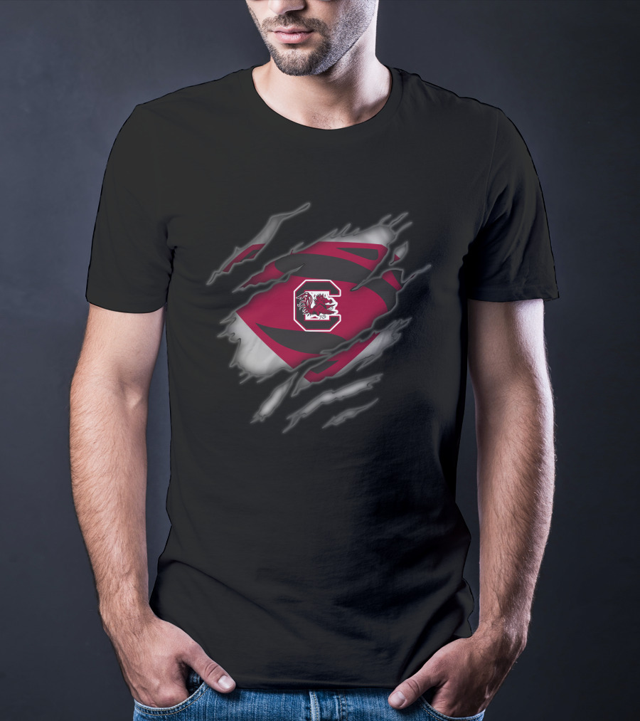South Carolina Gamecocks Logo Superman-Style Ripped Chest T-Shirt