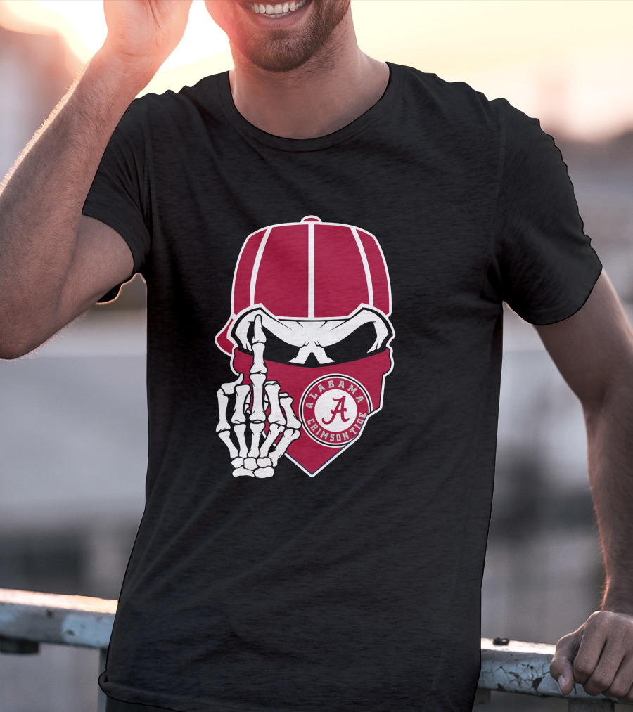 Alabama Crimson Tide Skull Bandana Skeleton Hand T-Shirt