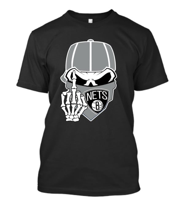 Brooklyn Nets Skull Skeleton Hand Gesture T-Shirt