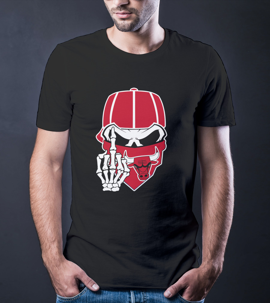 Chicago Bulls Skull Bandana Skeleton Hand Gesture T-Shirt