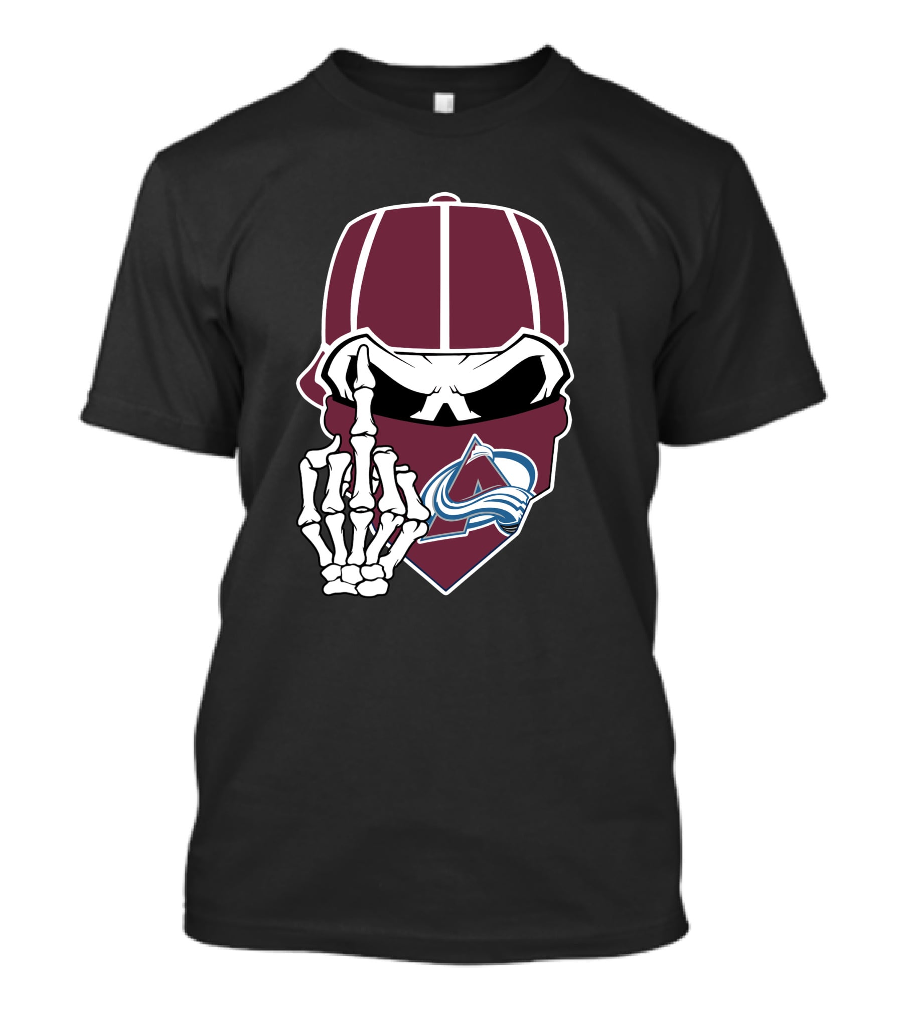 Colorado Avalanche Skeleton Middle Finger Bandana Cap T-Shirt