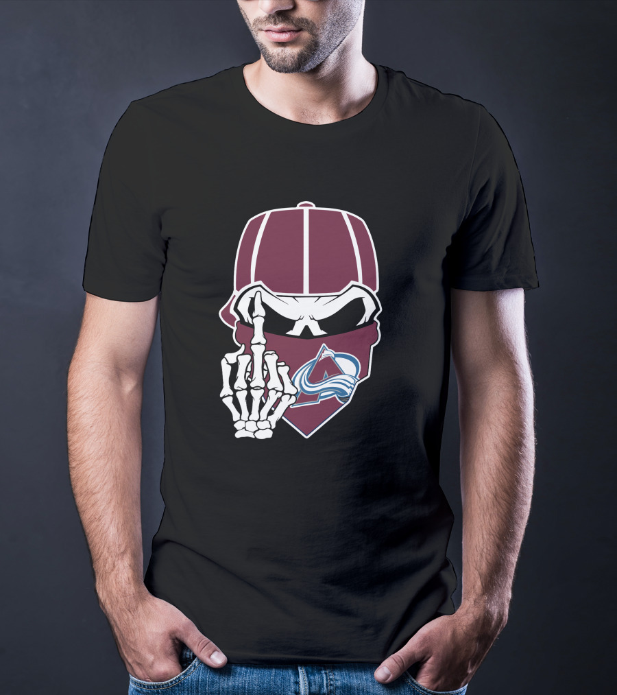 Colorado Avalanche Skeleton Middle Finger Bandana Cap T-Shirt