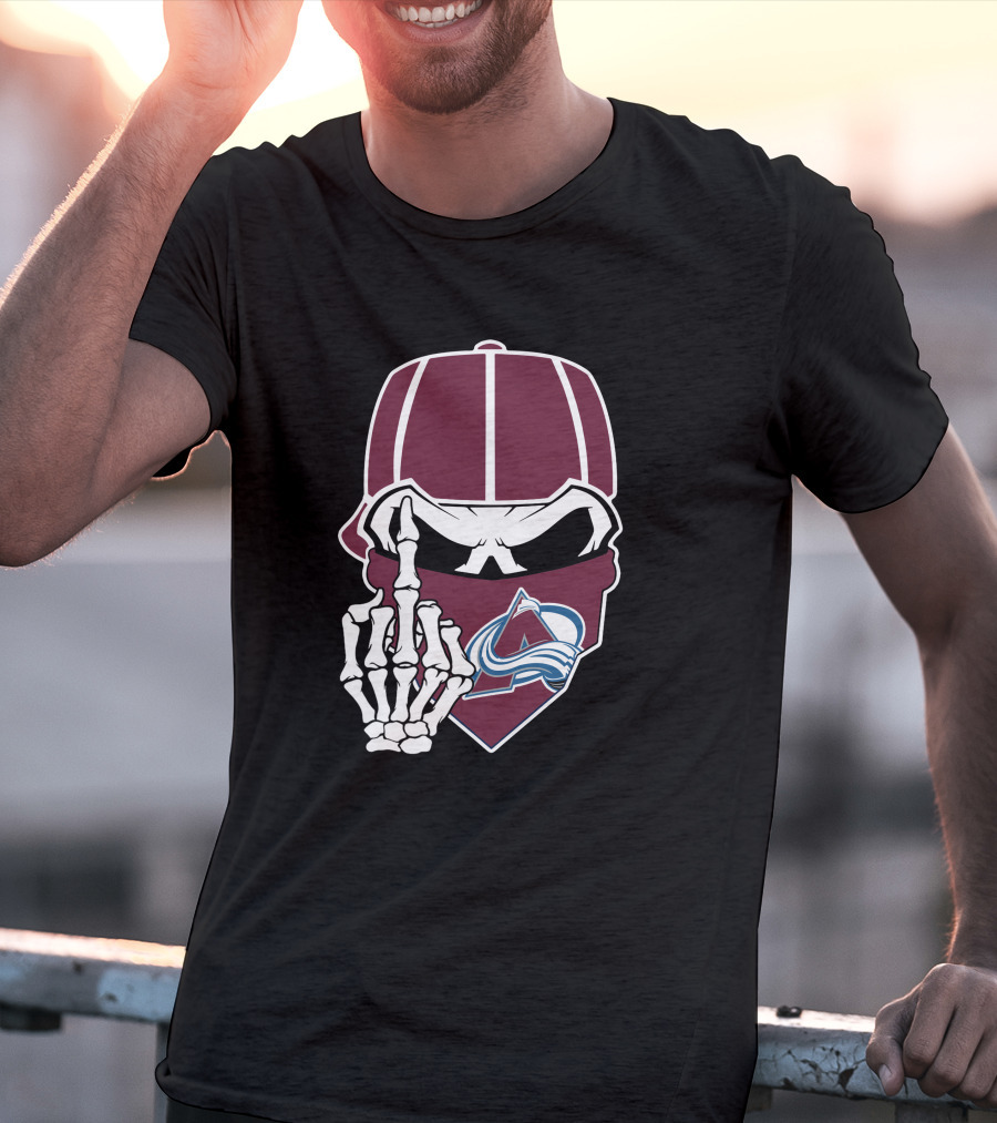 Colorado Avalanche Skeleton Middle Finger Bandana Cap T-Shirt
