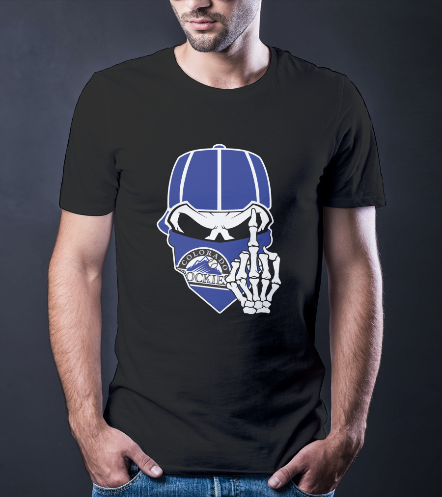 Colorado Rockies Skull Bandana With Skeleton Hand T-Shirt
