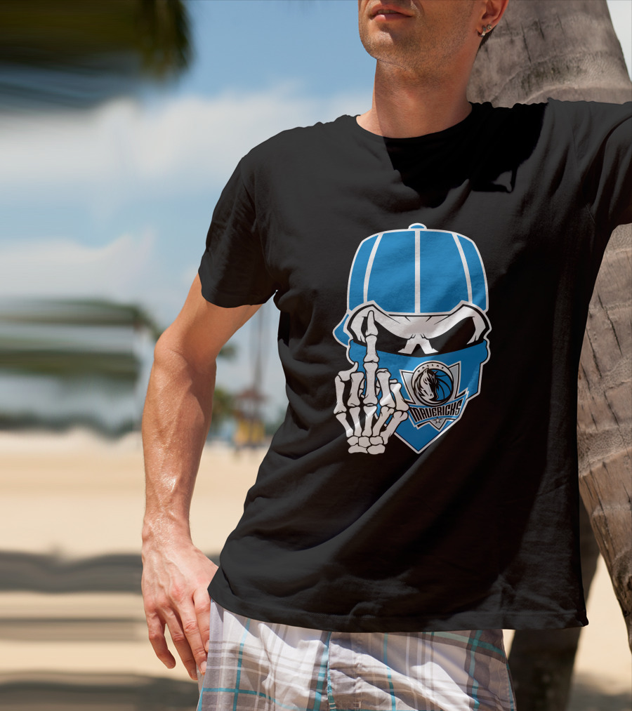 Dallas Mavericks Skull Bandana Skeleton Hand T-Shirt