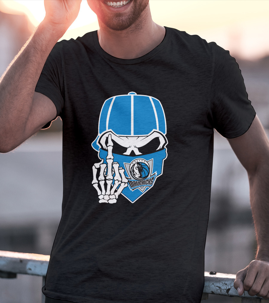 Dallas Mavericks Skull Bandana Skeleton Hand T-Shirt