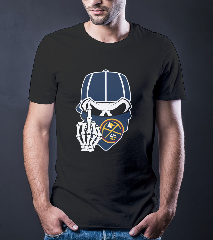 Denver Nuggets Skull Bandana Skeleton Hand T-Shirt
