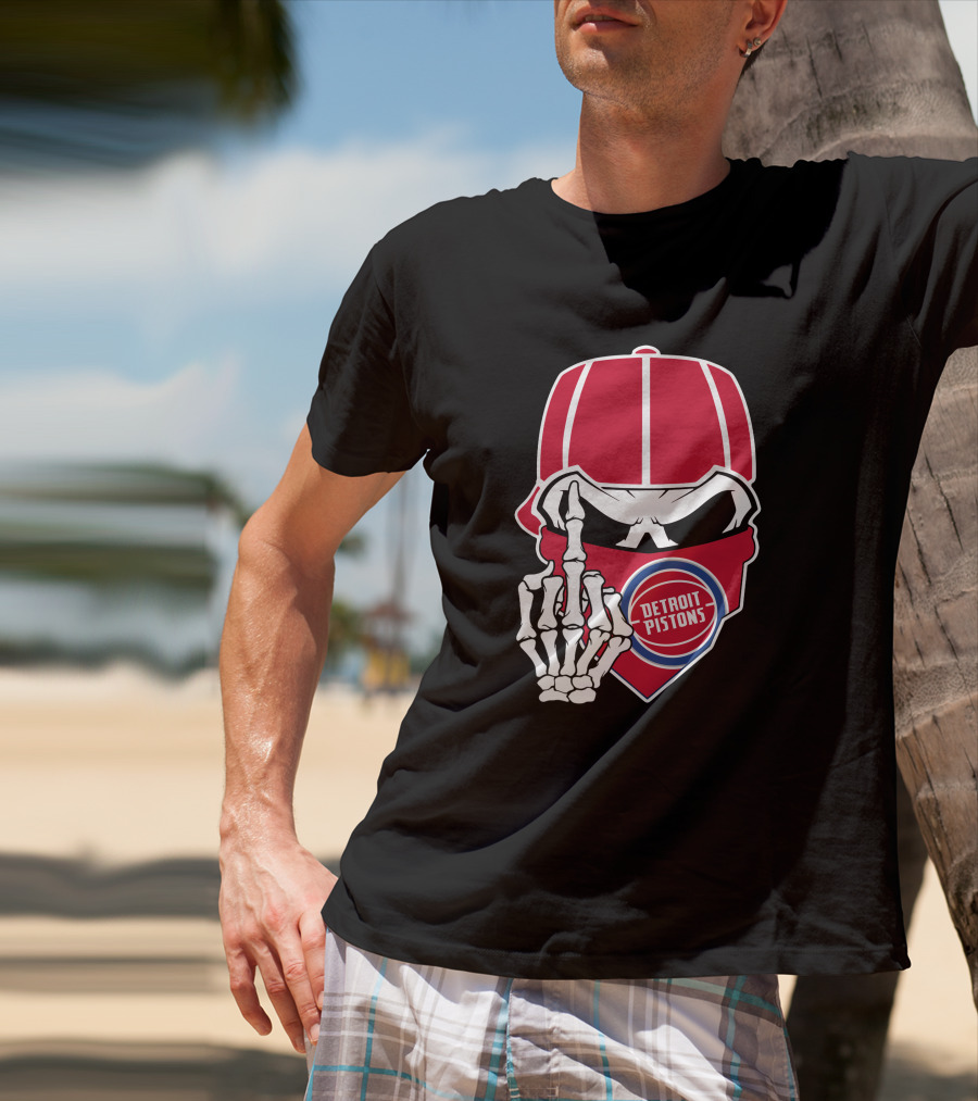 Detroit Pistons Skull Bandana Skeleton Gesture T-Shirt