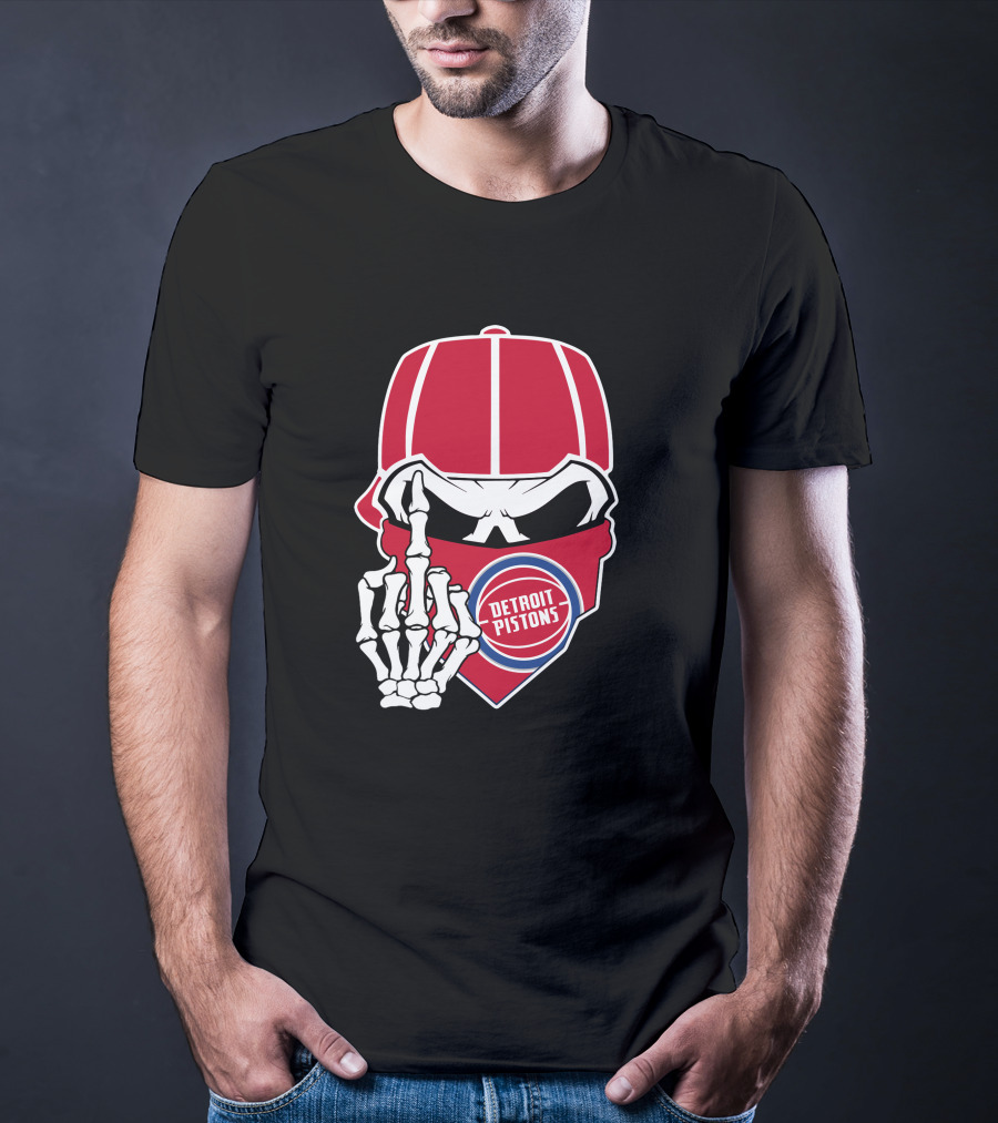 Detroit Pistons Skull Bandana Skeleton Gesture T-Shirt