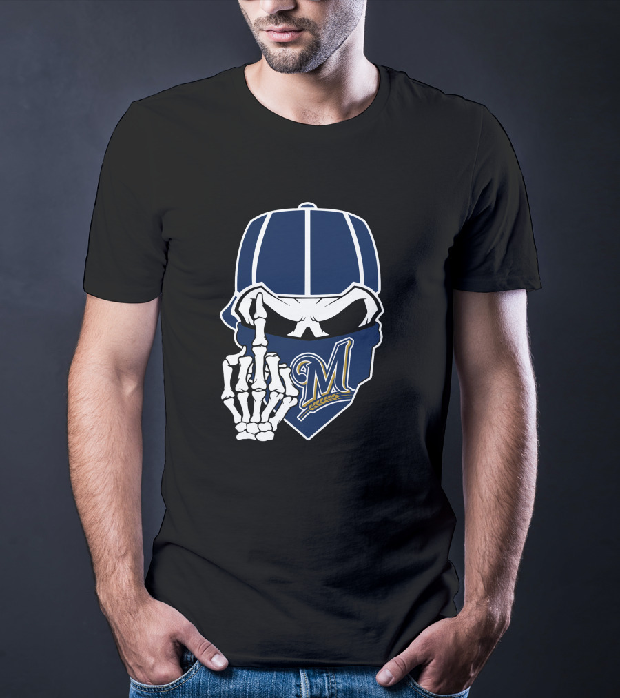 Milwaukee Brewers Skull And Skeleton Hand T-Shirt