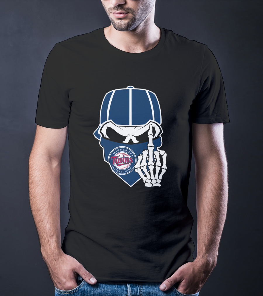 Minnesota Twins Baseball Club Skull With Skeleton Hand Symbol T-Shirt