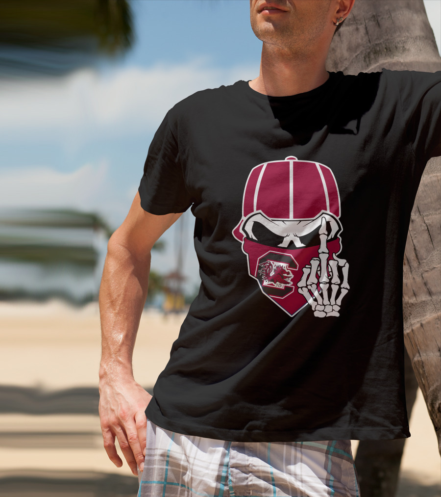 South Carolina Gamecocks Skull Bandana Skeleton Hand T-Shirt