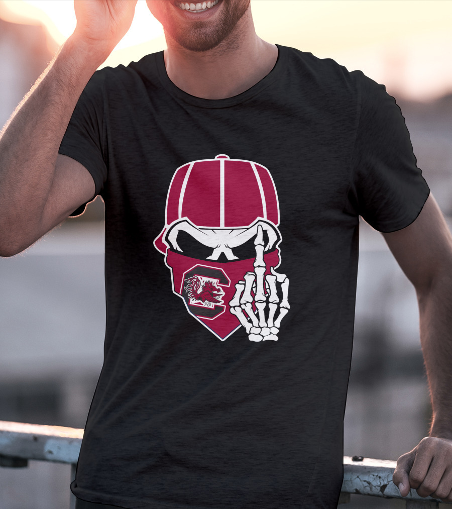 South Carolina Gamecocks Skull Bandana Skeleton Hand T-Shirt