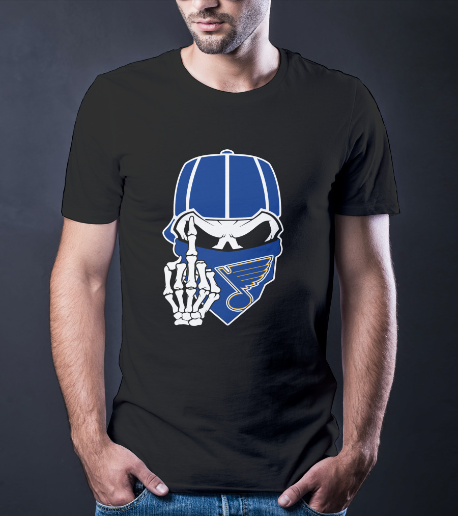 St Louis Blues Skull Skeleton Hand Bandana T-Shirt