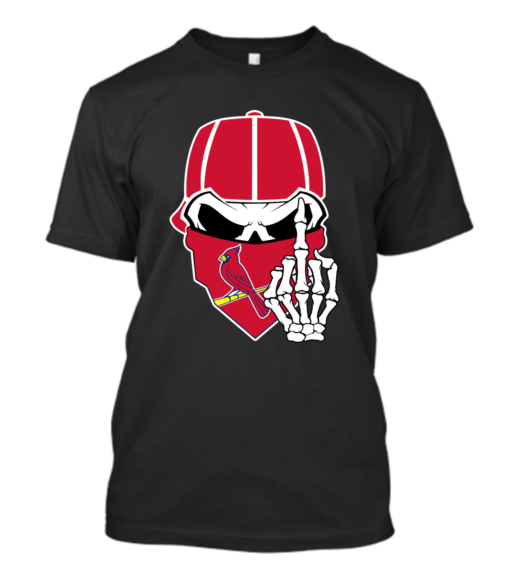 St Louis Cardinals Skull With Bandana And Skeleton Hand T-Shirt