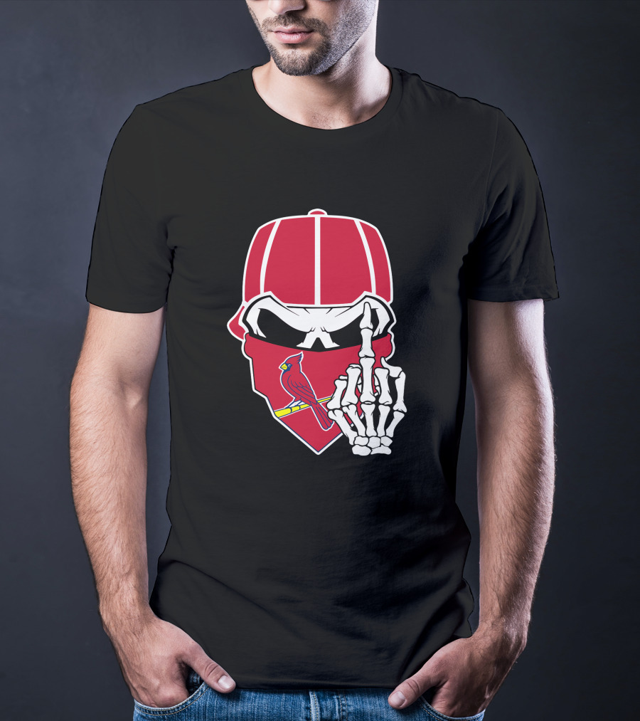 St Louis Cardinals Skull With Bandana And Skeleton Hand T-Shirt