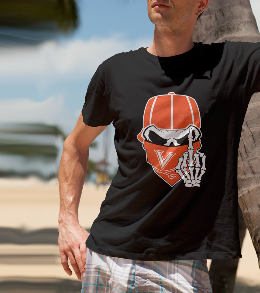 Virginia Cavaliers Skull Bandana Skeleton Gesture T-Shirt