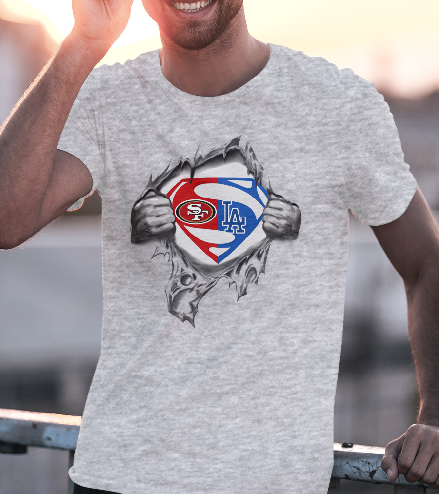 Sf 49ers La Dodgers Superman Logo Crossover T-Shirt