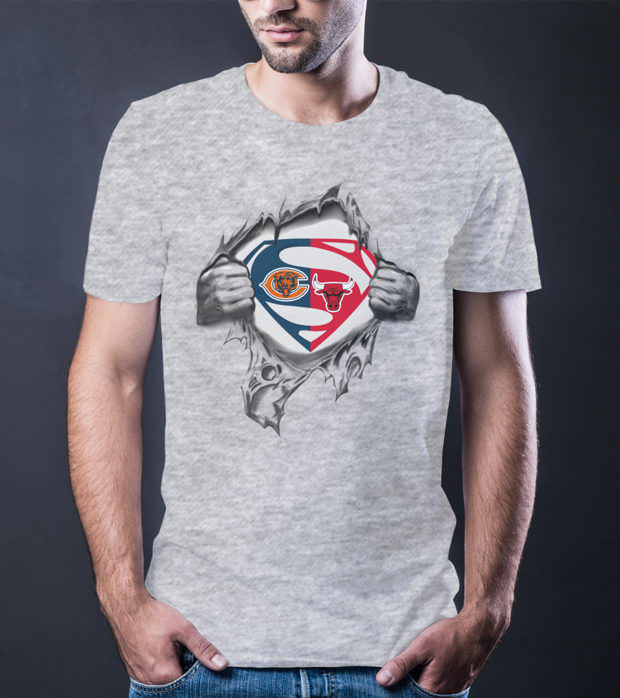 Chicago Bears Bulls Superman Emblem Crossover T-Shirt