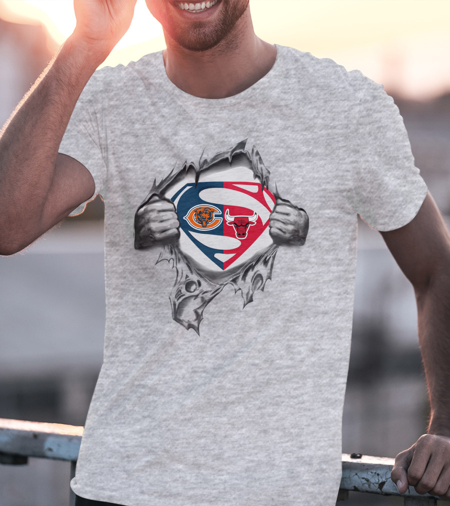 Chicago Bears Bulls Superman Emblem Crossover T-Shirt