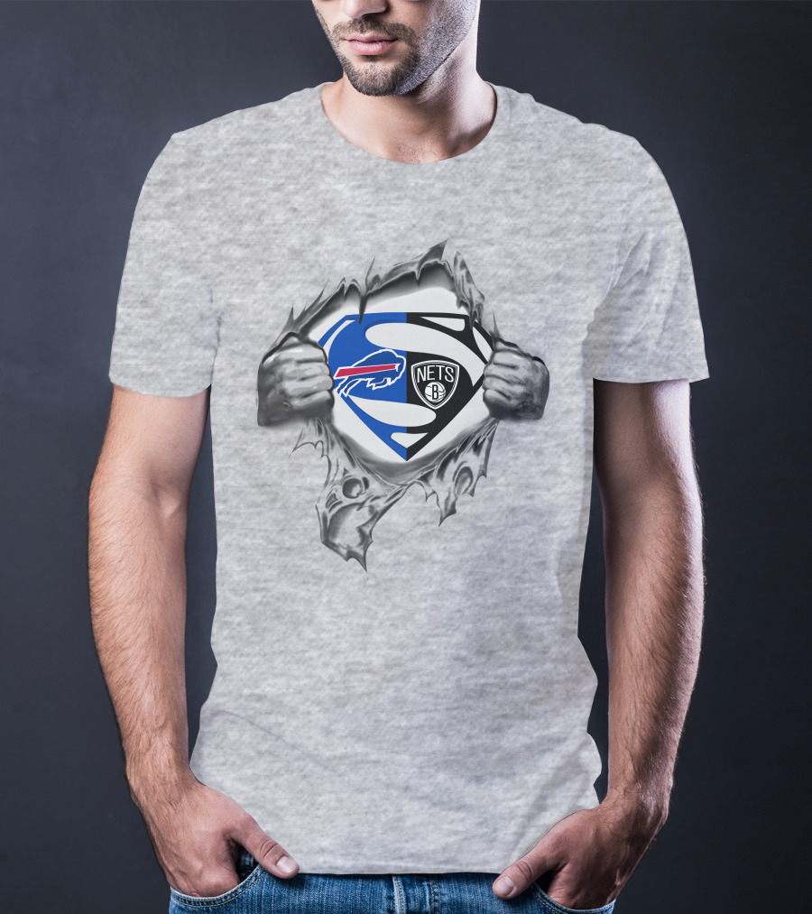 Buffalo Bills Brooklyn Nets Superman Logo Mashup T-Shirt