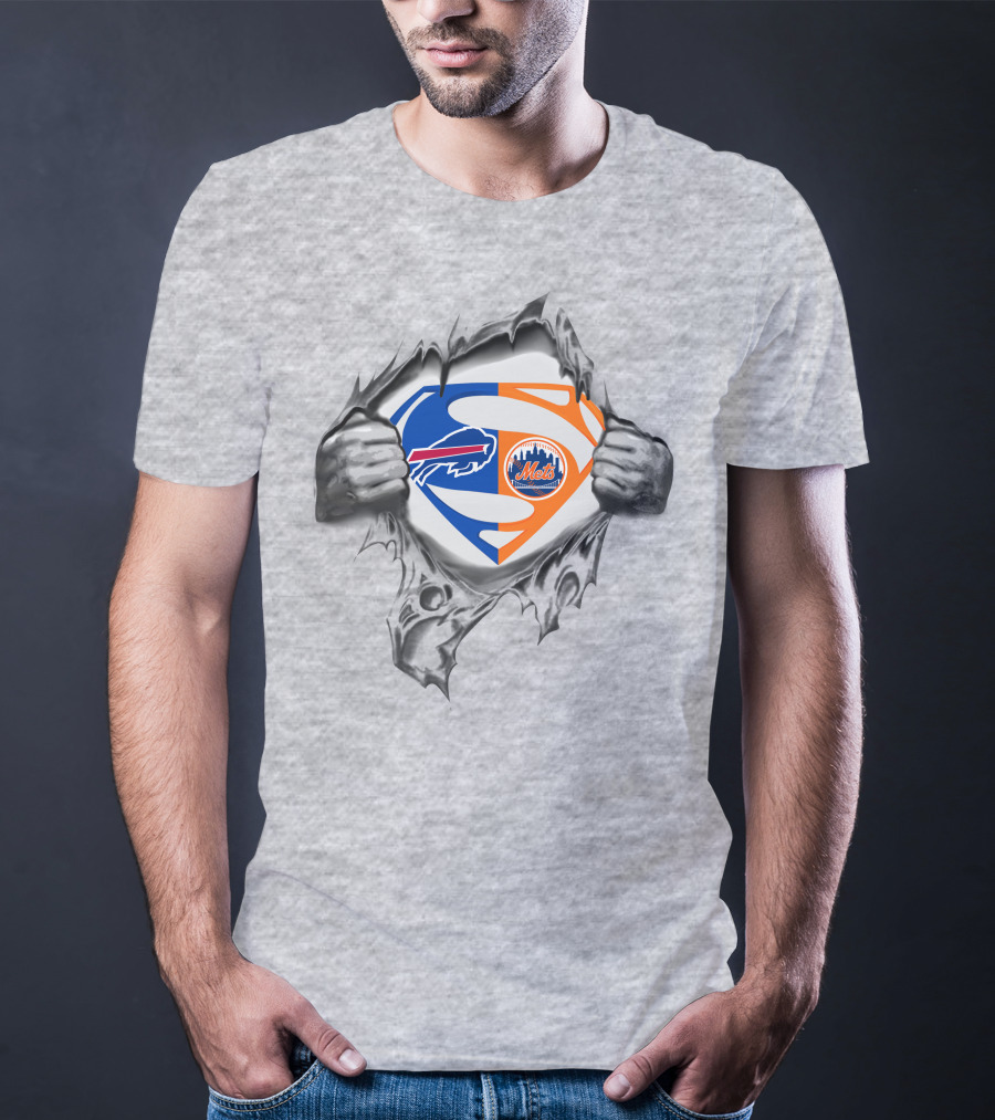 Buffalo Bills New York Mets Superman Logo Crossover T-Shirt