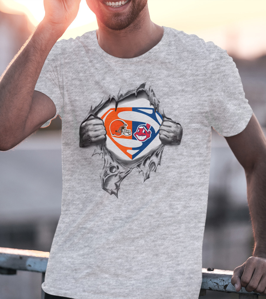 Cleveland Browns Cleveland Indians Superman Logo Integration T-Shirt