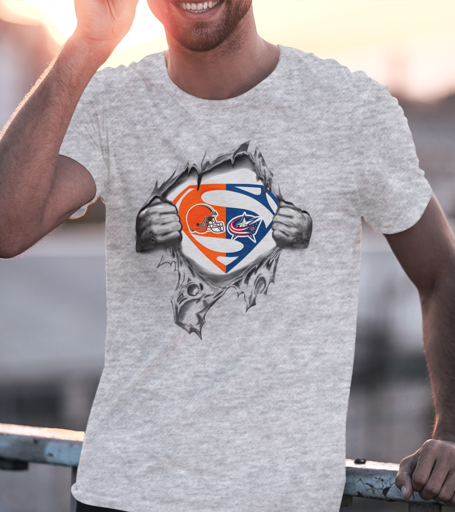 Browns Columbus Blue Jackets Superman Logo Mashup T-Shirt