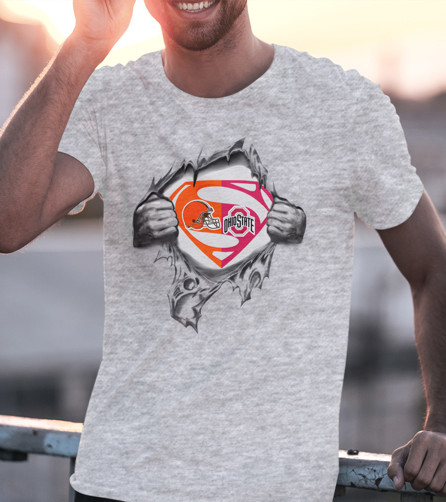 Browns Superman Ohio State Buckeyes Logo Tear T-Shirt