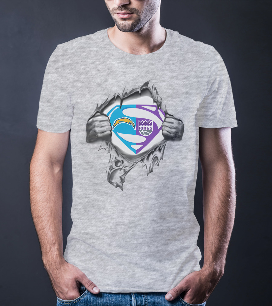 Chargers Sacramento Kings Superman Shield Logo Crossover T-Shirt