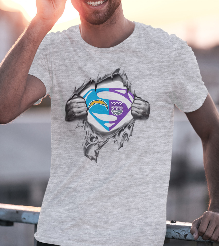 Chargers Sacramento Kings Superman Shield Logo Crossover T-Shirt