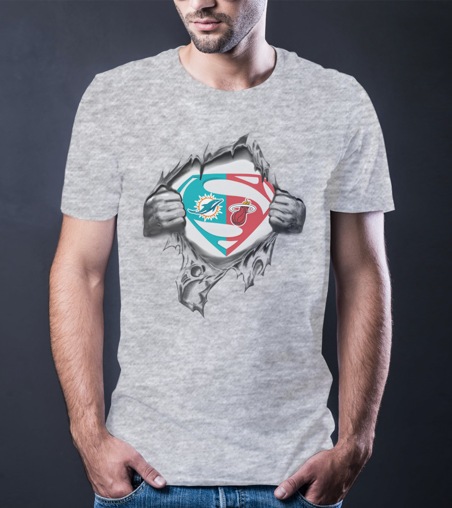 Miami Dolphins And Miami Heat Superman Logo Fusion T-Shirt
