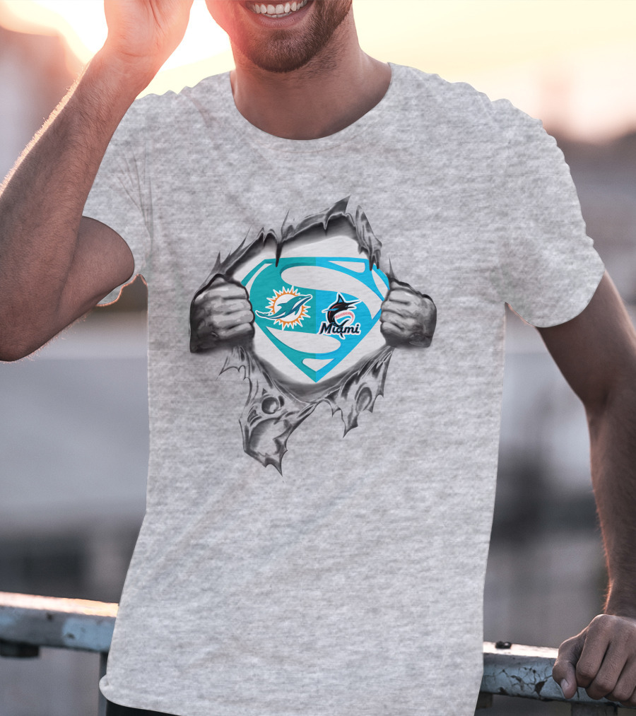 Miami Dolphins Miami Marlins Superman T-Shirt