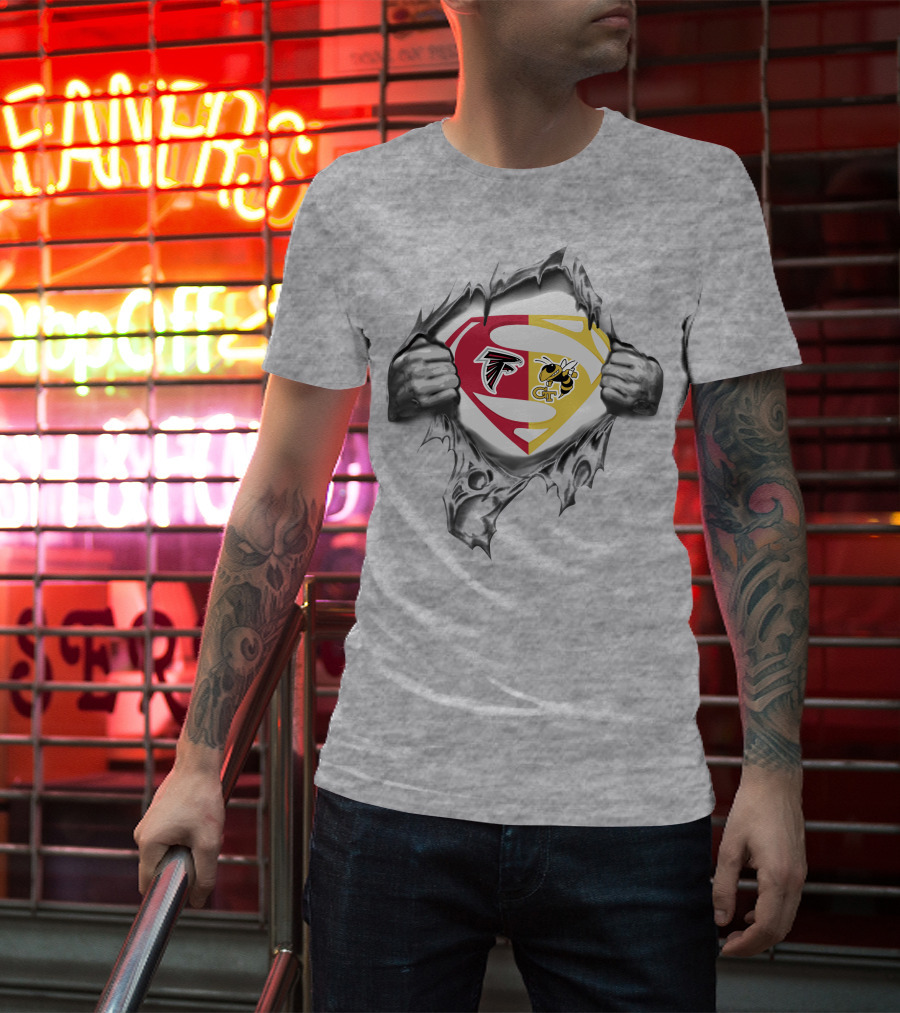 Falcons Georgia Tech Yellow Jackets Superman Logo Tear T-Shirt