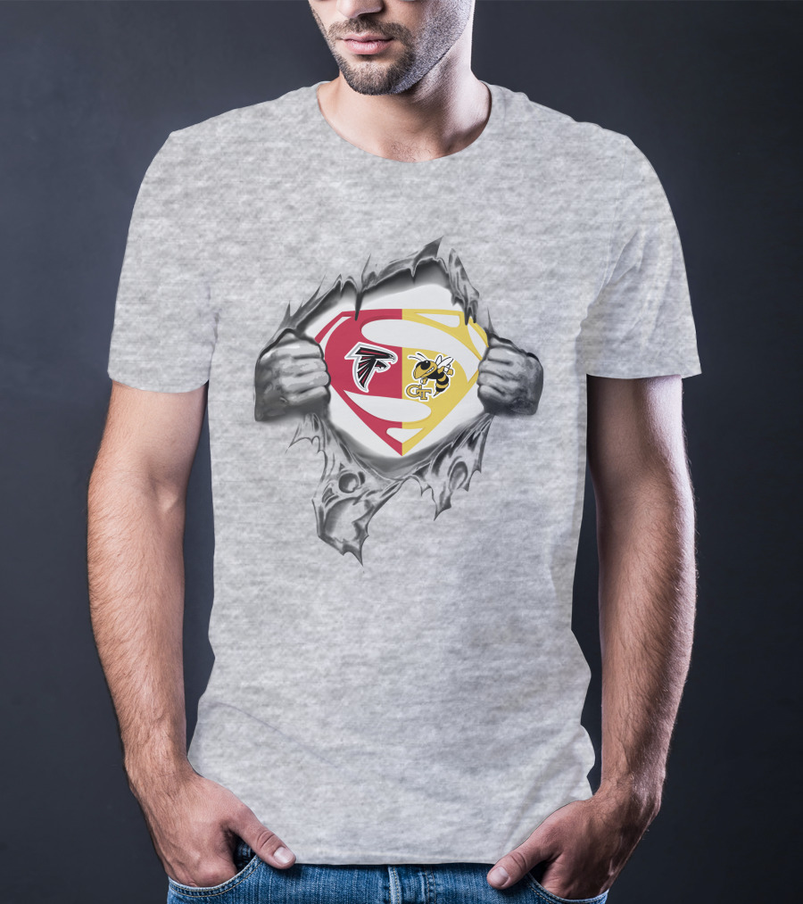 Falcons Georgia Tech Yellow Jackets Superman Logo Tear T-Shirt