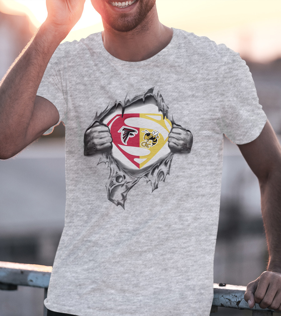 Falcons Georgia Tech Yellow Jackets Superman Logo Tear T-Shirt