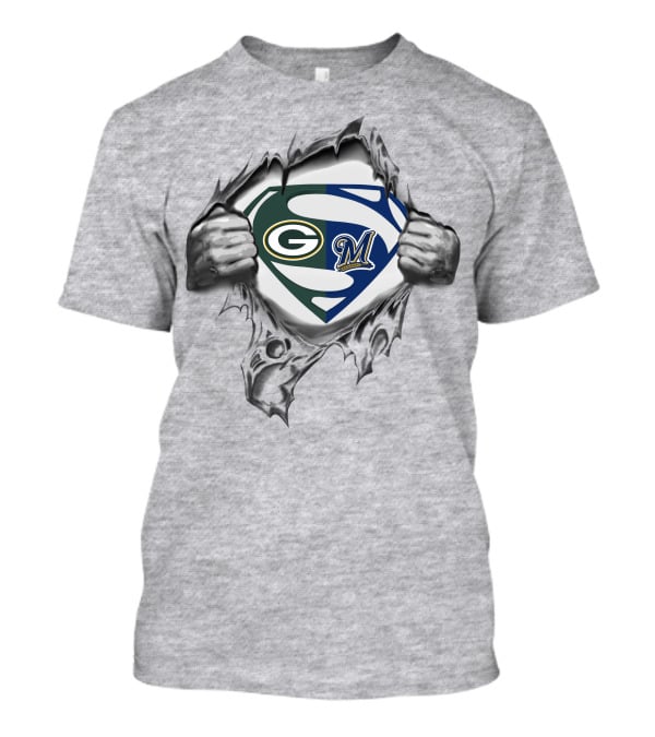 Packers Milwaukee Brewers Superman Logo Crossover T-Shirt