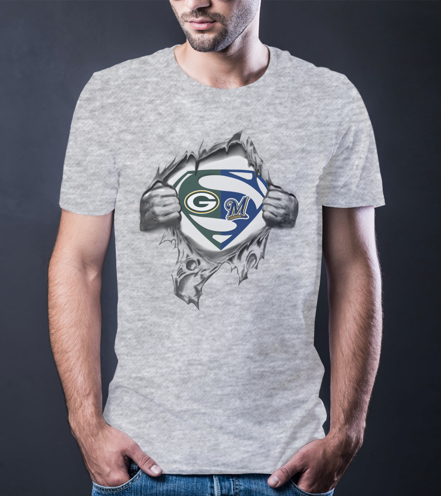 Packers Milwaukee Brewers Superman Logo Crossover T-Shirt
