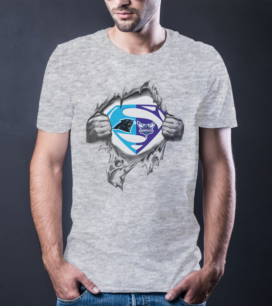 Panthers Charlotte Hornets Superman Logo Crossover T-Shirt