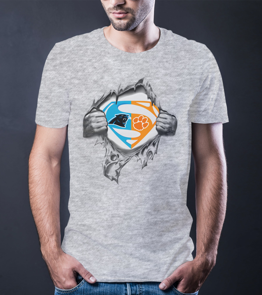 Carolina Panthers Clemson Tigers Superman Logo Combination T-Shirt