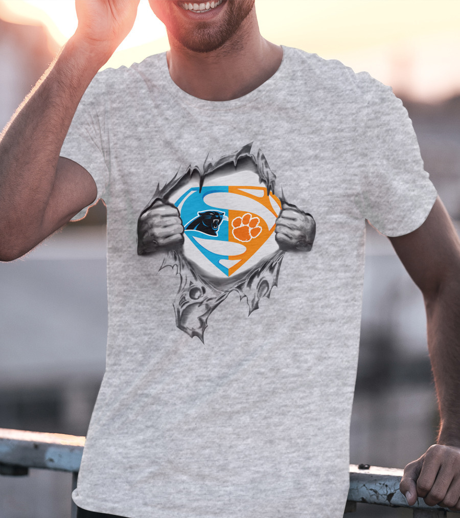 Carolina Panthers Clemson Tigers Superman Logo Combination T-Shirt