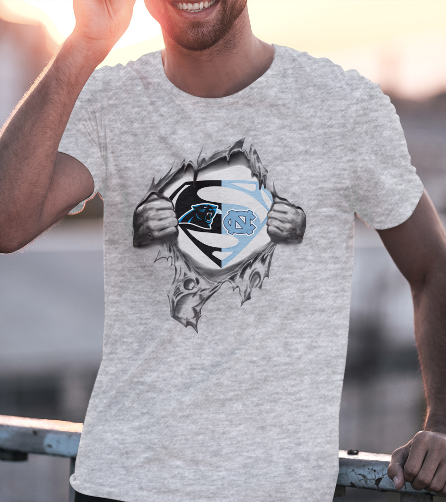 Carolina Panthers North Carolina Tar Heels Superman Logo Fusion T-Shirt