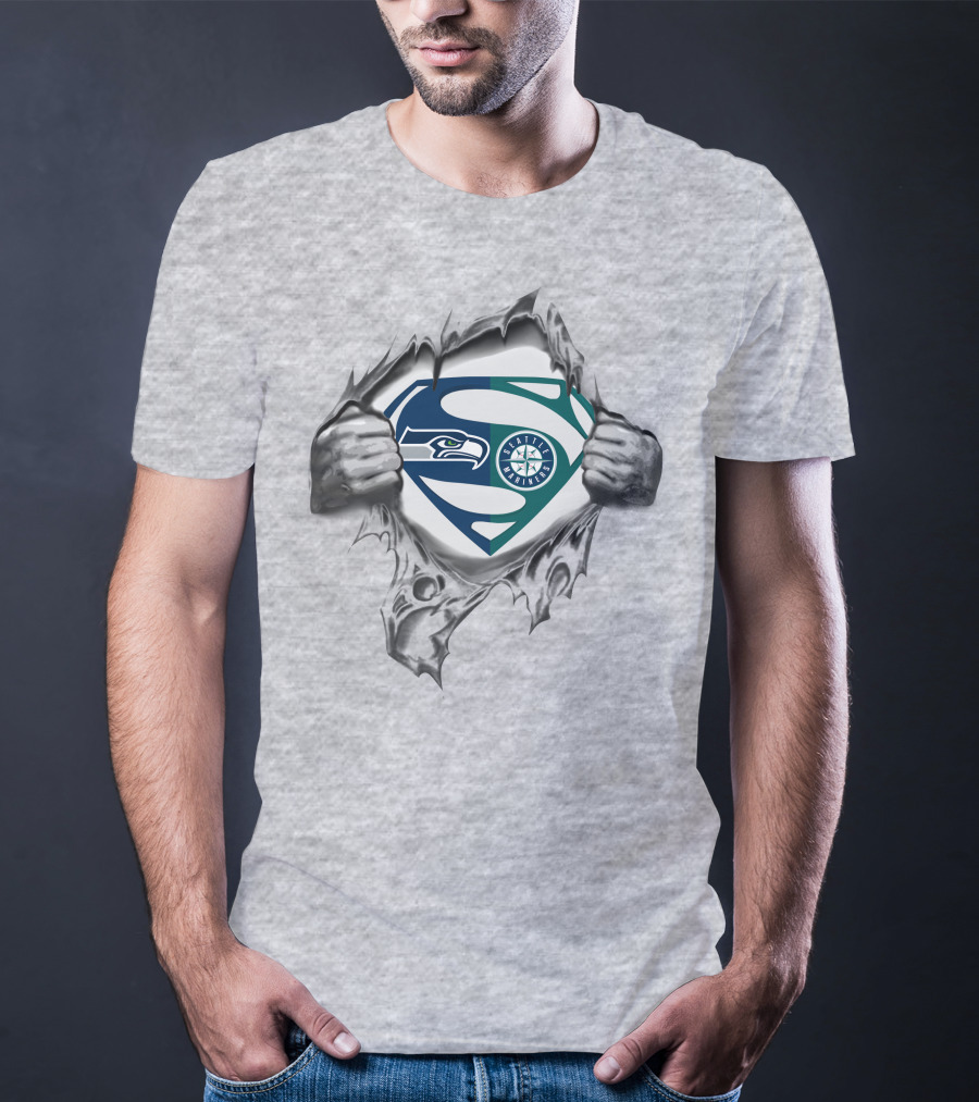 Superman Seattle Seahawks Mariners Logo Mashup T-Shirt