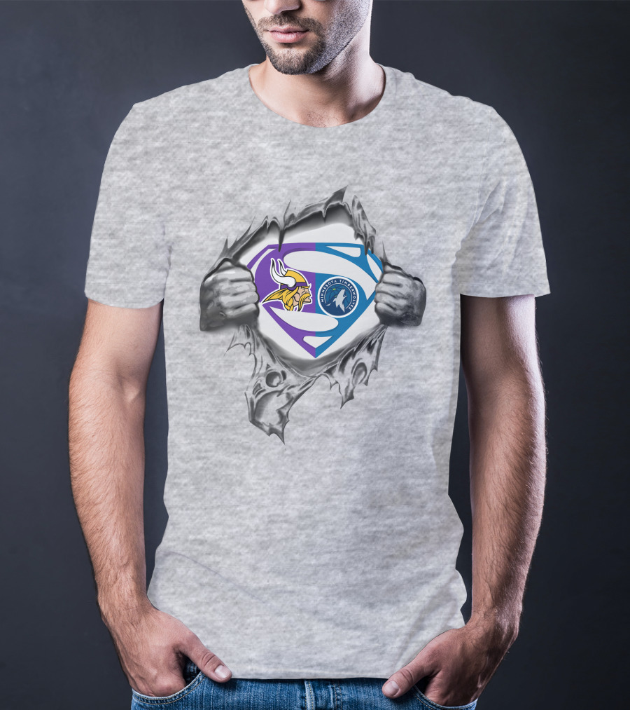 Vikings Minnesota Timberwolves Superman Logo Crossover T-Shirt