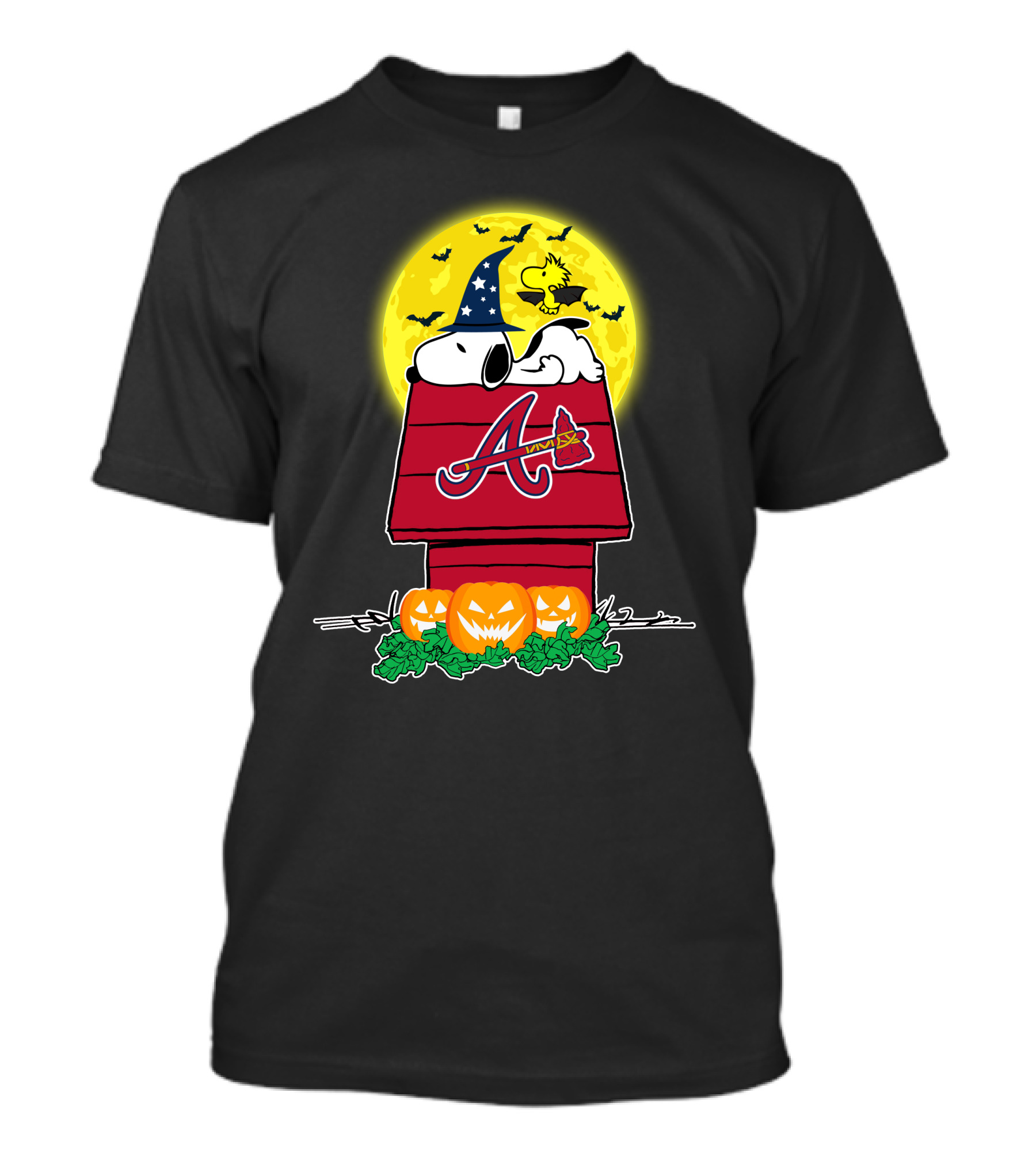 Atlanta Braves Snoopy Halloween Peanuts Moon Pumpkins Woodstock T-Shirt