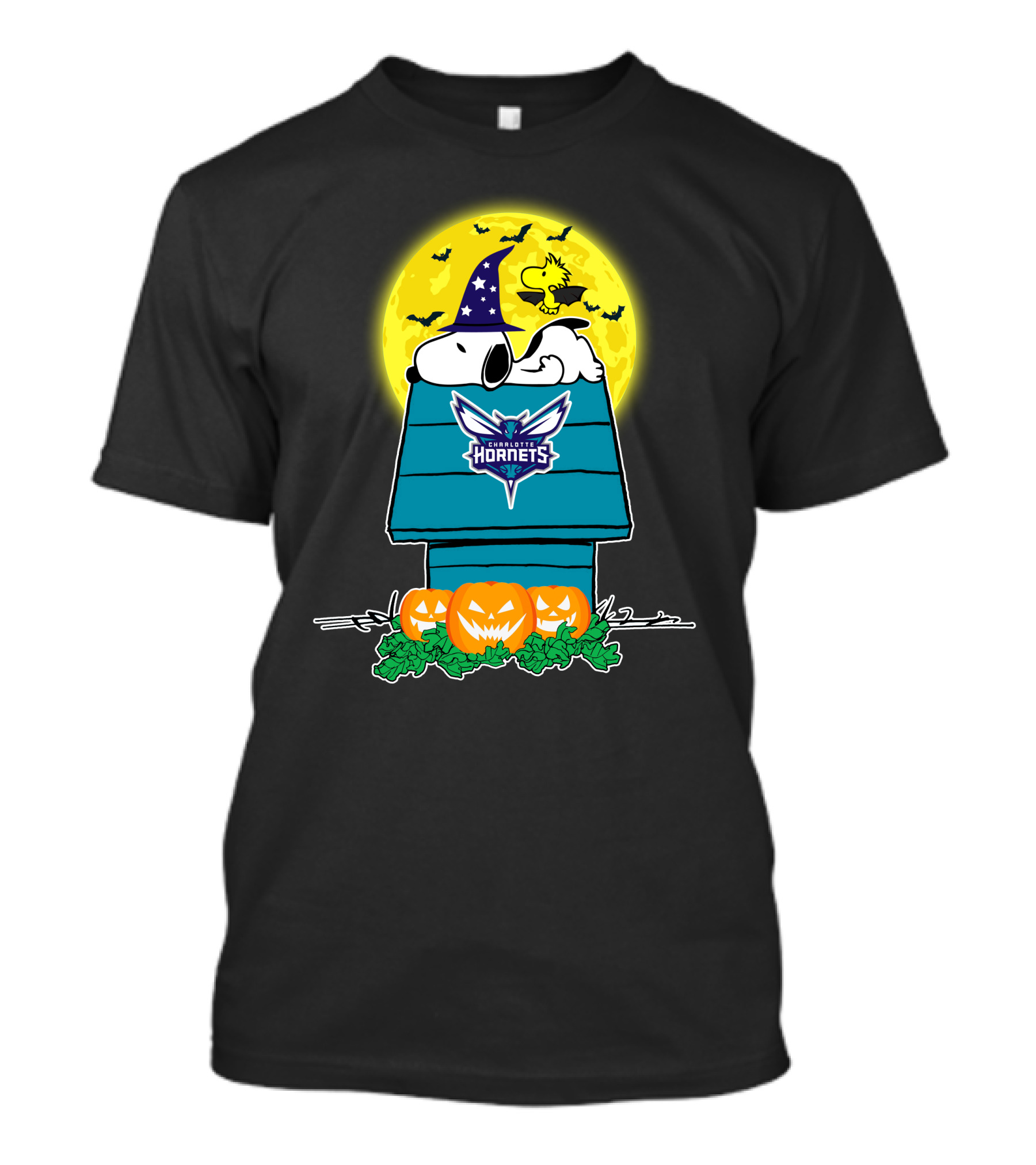 Charlotte Hornets Snoopy Halloween Moon Pumpkins T-Shirt