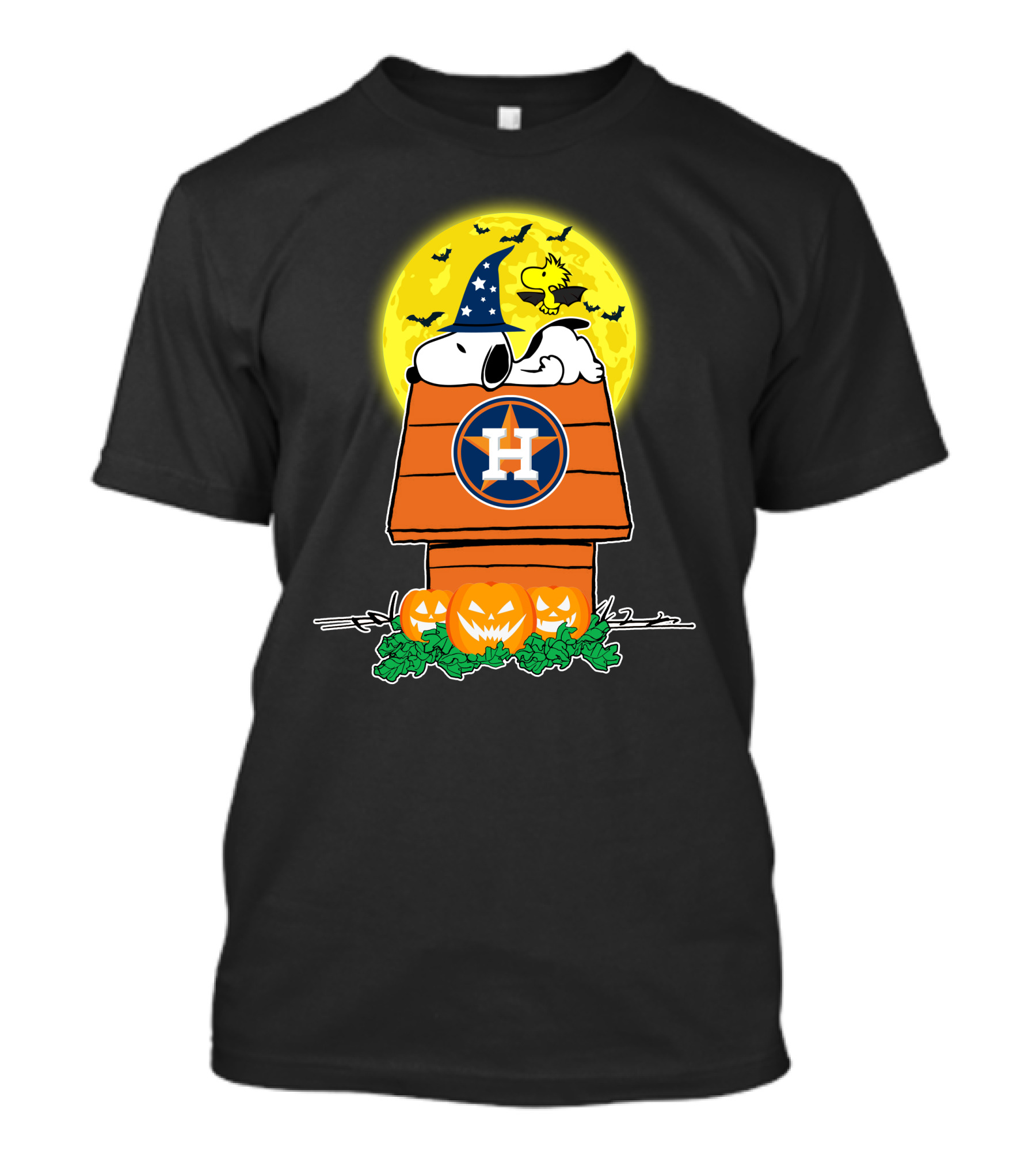 Houston Astros Snoopy Halloween Peanuts Baseball Spooky Pumpkins Moon T-Shirt