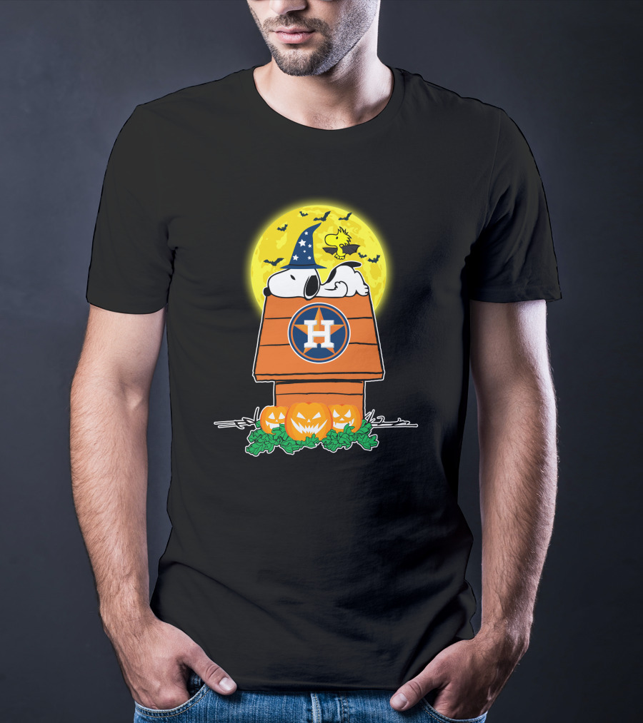 Houston Astros Snoopy Halloween Peanuts Baseball Spooky Pumpkins Moon T-Shirt