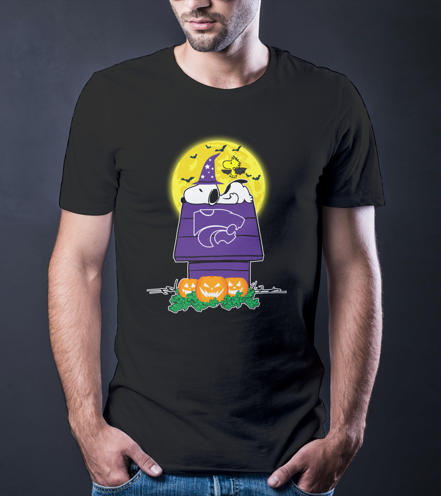 Kansas State Wildcats Snoopy Halloween Moon Pumpkins Peanuts Woodstock T-Shirt