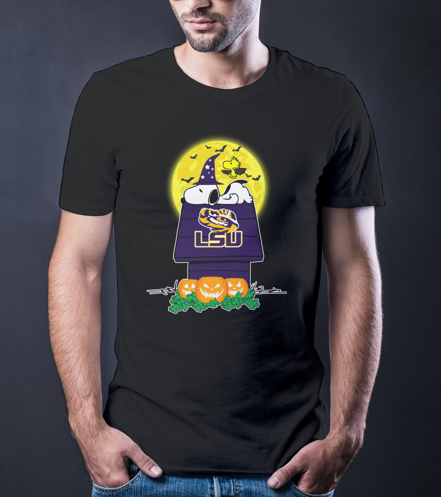 Lsu Tigers Snoopy Halloween Night With Pumpkins And Flying Bats T-Shirt